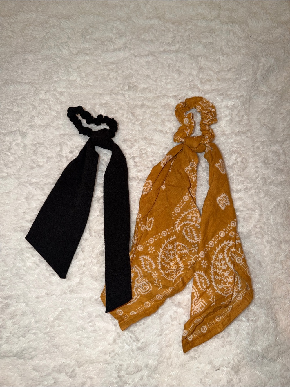 Old Navy Black and Mustard Paisley Scarf Scrunchie Duo